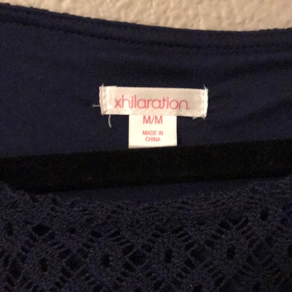 Xhiliration Navy Lace Short Sleeve Shift Dress - Picture 3 of 5